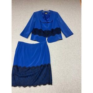 Liz Elana Skirt Suit Set 18 Royal Blue Black Lace Sequin Formal Evening 2 Piece